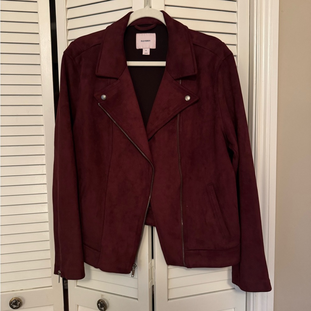Old Navy Burgundy Suede Women's Moto Jacket